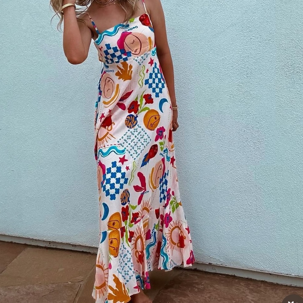 Paper Heart Womens Summer Maxi Dress Sz S Sun Stars Floral NWT